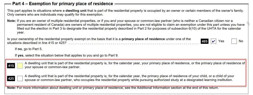 UHT Primary Place of Residence Exemption